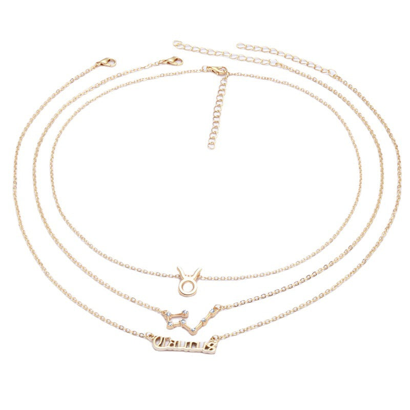 Wholesale Multi-layered Twelve Zodiac Signs Stainless Steel Necklace Set